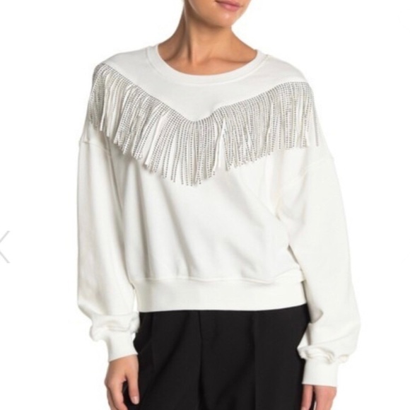 Codexmode Tops - White Cropped Fringe Sweatshirt S/M/L